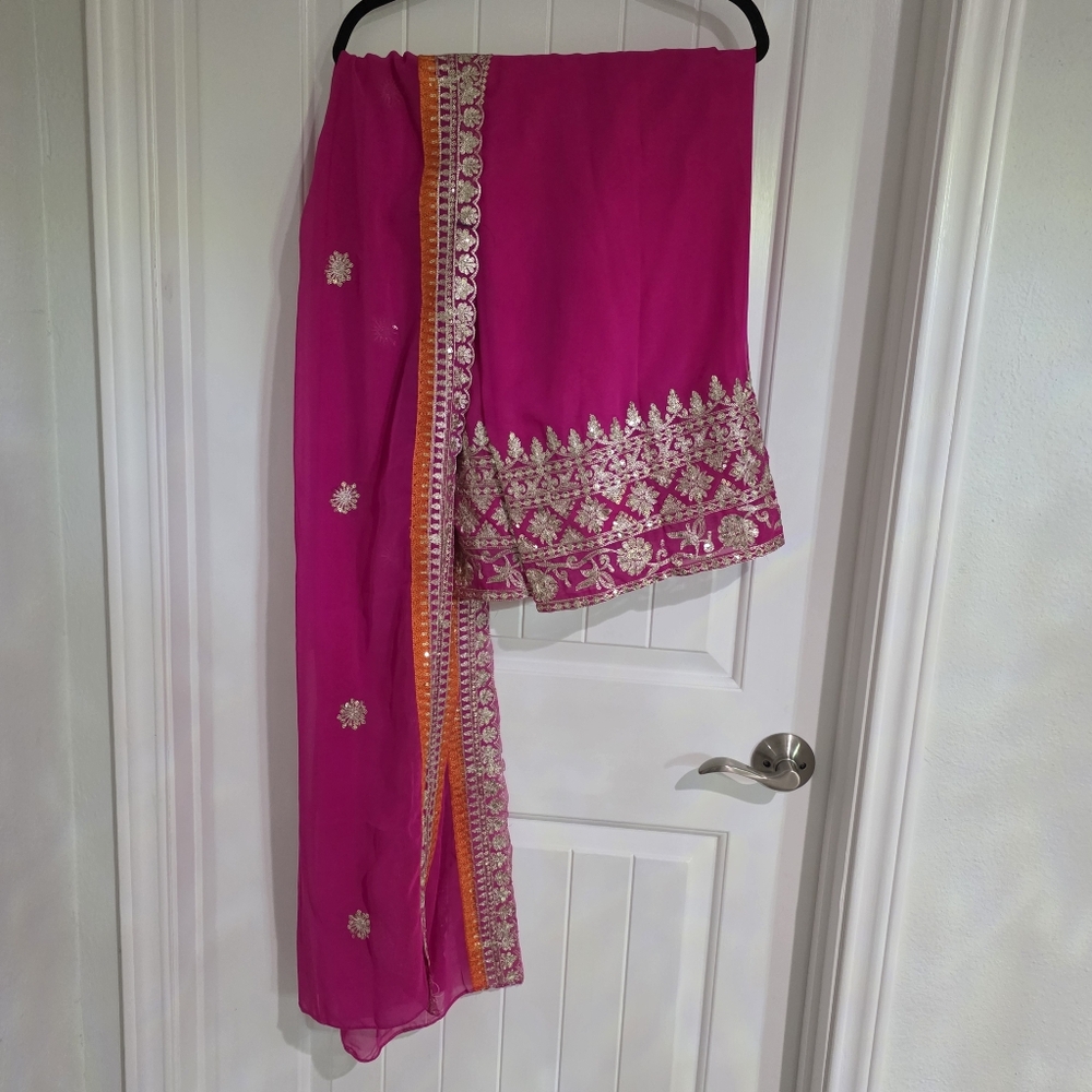 NEW Hot Pink 3 Piece Pakistani Desi Women Party Outfit Size M / L - Picture 6 of 8
